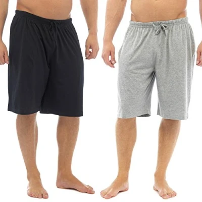Image of Mens 2 pack of Cotton Sleepwear or Lounge Wear Shorts Grey Black Med