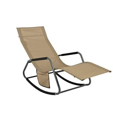 Image of SoBuy Sun Lounger Garden Chair Outdoor Rocking Deck with Side Pocket, Reclining Furniture for Patio Camping Balcony Beach Light Khaki 143x57x85 cm OGS47 KA