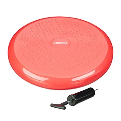 Image of Relaxdays Balance Disc, 33 cm Stability Wobble Cushion with Air Pump, Pillow Nubs, Fitness Board, Red