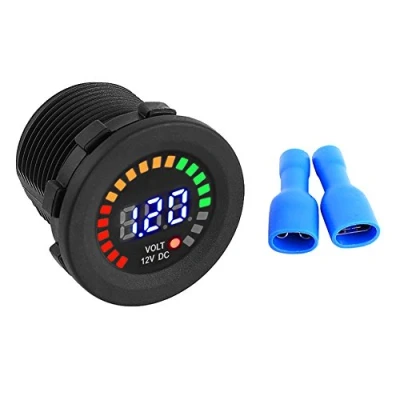Image of 12v LED Digital Voltmeter, Waterproof DC Voltmeter battery Voltage meter Gauge Round Panel for Boat Marine Vehicle Motorcycle Truck ATV UTV Car Camper Caravan