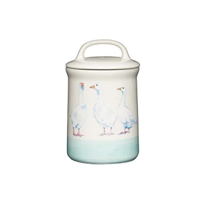 Image of KitchenCraft AFSUGAR Apple Farm Hand Finished &#039;Gabby Goose&#039; Ceramic Airtight Storage Jar, 10.5 x 17.5 cm (4&quot; 7&quot;) Cream / Green