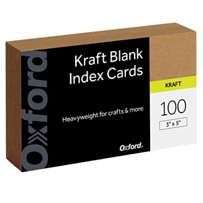 Image of Oxford Kraft Index Cards, 100 Pack, 3x5 Thick, Premium Paper for Gifts, Crafts, Parties, Flash Brown, Blank on Both Sides (63505)