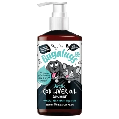 Image of Bugalugs Cod Liver oil for dogs &amp; Cats, EPA DHA, Fish Skin Coat dog supplements health supplies more omega 3 than salmon uk (255ml, Oil)