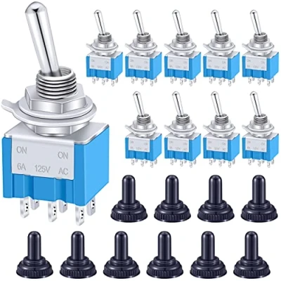 Image of Taiss/10 Pcs MTS 202 MZ AC 125V 6A Amps ON/ON 6 Terminals 2 Position DPDT Toggle Switch + 10pcs Waterproof Cap