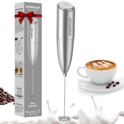 Image of Hand Mixer Milk Frother for Coffee Handheld Foam Maker Lattes, Electric Whisk Drink Mini Foamer Cappuccino, Frappe, Matcha, Hot Chocolate Grey