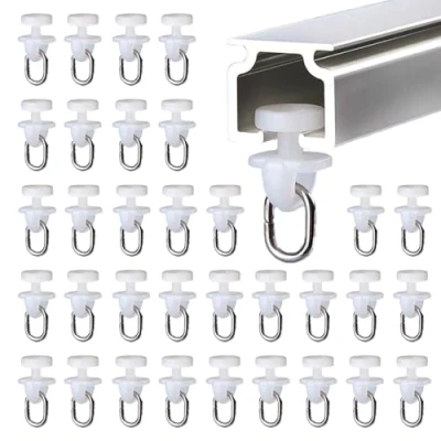 Image of RXKFIGX 100pcs Plastic Curtain Track Glider Hooks Stainless Steel Shower Gliding Rail Set for Window Door