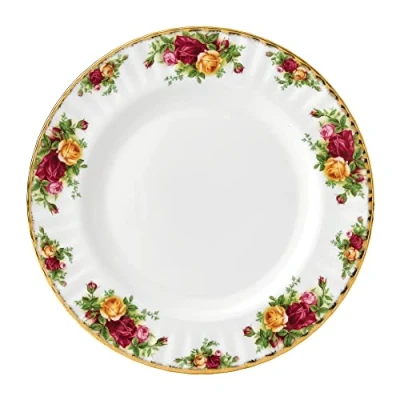 Image of Royal Albert Old Country Roses Plate Gift Vintage Fine Bone China Serving Dinner Large Size Floral Pattern, 27cm