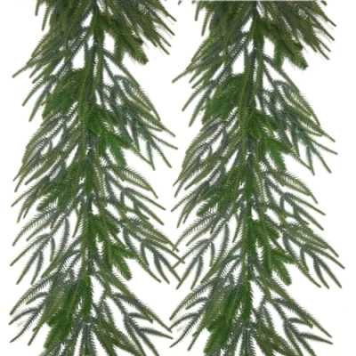 Image of Artificial Fall Flowers Cedar Garland Faux Leaves Pine Stems 4.9ft. Realistic Branches Diy Waterproof Christmas Greenery Plastic Real Feel Xmas Wreath Home Garden Decor
