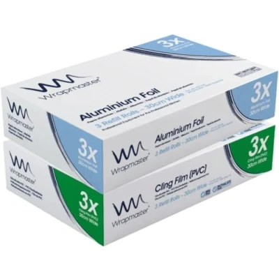 Image of Wrapmaster 3000 Cling Film 3 x 300m and Aluminium Foil 90m Refill Bundle