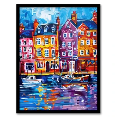 Image of Artery8 Colourful Scarborough Harbour Yorkshire Painting Living Room Artwork Framed Wall Art Print A4