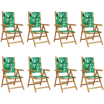 Image of vidaXL Reclining Garden Chairs 8 pcs Green Fabric and Solid Wood