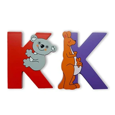 Image of Vinsani® WOODEN JUNGLE ANIMAL ALPHABET LETTERS PERSONALISED BEDROOM WALL DOOR NAME (K)