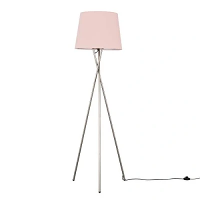 Image of MiniSun Modern Brushed Chrome Metal Tripod Floor Lamp with a Pink Tapered Shade Complete 6w LED Bulb [3000K Warm White]