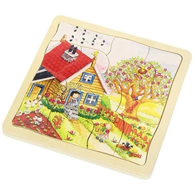 Image of Goki 57684 4 in 1 wooden puzzle for weather science Seasons, Mixed