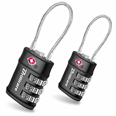 Image of 2 Pack TSA Approved Luggage Locks, Combination Travel Cable Lock, 3 Digit Waterproof Padlock, Zinc Alloy Outdoor Keyless Resettable Lock for Travel, Lockers, Bags, Backpack, Gym, Gate by Brillirare