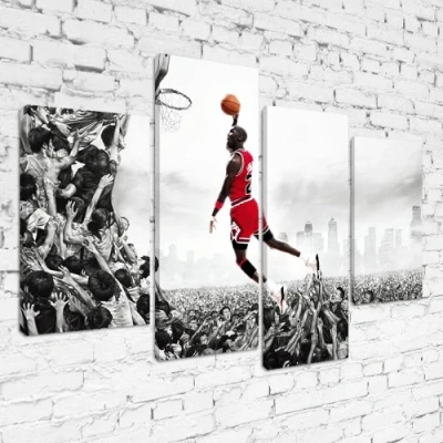 Image of OneBlankWall MPS020 Michael Jordan Slam Dunk Impossible Is Nothing Framed Ready To Hang Multi Panel Canvas Print, Sport, Pop Street Wall Art, Picture