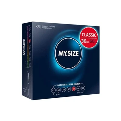 Image of MY.SIZE Classic Condoms Size 5 I 60 mm Width 36 Pieces Bulk Pack Premium Extra Thin True to Touch Gossamer 0.07 Wall Thickness Vegan for Men