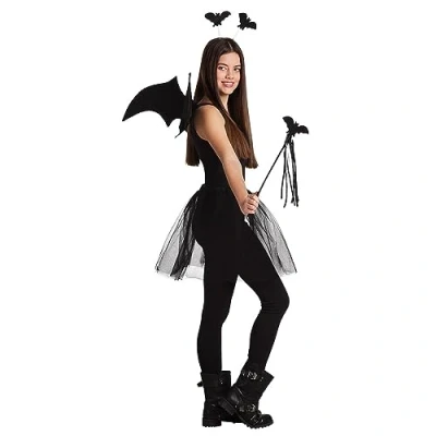 Image of Boland 74529 Bat Costume Set for Kids Includes Tiara, Wand, Wings &amp; Tutu Perfect Halloween, Parties, and Dress Up Fun Comfortable, Durable, Easy to Wear Fantasy
