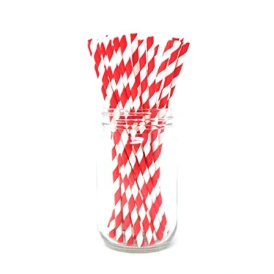 Image of Premium Paper Straws [Pack of 25 Drinking Straws] by Picture Perfect Party (Red Stripes),20cm