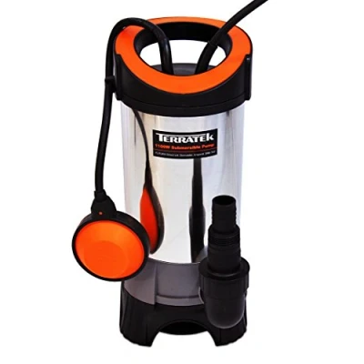Image of Terratek 1100W Stainless Steel Submersible Water Pump, Suitable for Pumping Dirty Water, Great Swimming Pools, Flooded Cellars, Large Ponds &amp; More Silver