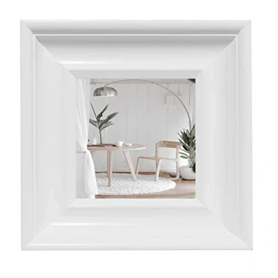 Image of BD ART Square Wall Mirror 14x14 inches (35x35 cm), White Elegant Classic Wooden Frame, Living Room