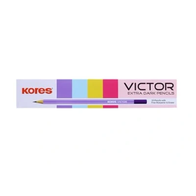 Image of Kores Victor 2B Wooden Hexa Dark Pencils, Pack of 10, Pencils Sharpener Eraser Pack, For School Classroom Office Teacher Supplies, Write Draw Sketch