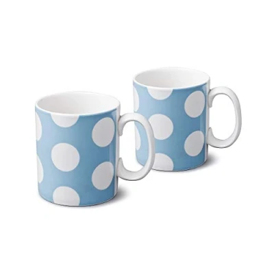 Image of WM Bartleet &amp; Sons 1750 TSET68 Traditional Set of 2 Porcelain Mugs/Cups (1pt/568ml) Blue Polka Dot, Dotty