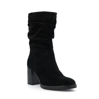 Image of Dune London Womens Ladies Prominent Ruched Block Heeled Ankle Boots Black Suede Size UK 6