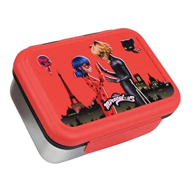 Image of Fun House 006086 Miraculous Ladybug Children&#039;s Drip Box Stainless Steel Height 6.5 x Length 17 Depth 13.5 cm, Red