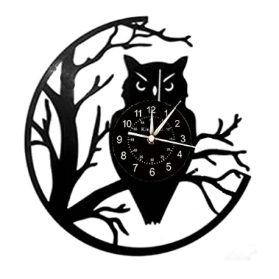 Image of Smotly Vinyl wall clock, owl pattern auspicious home decoration clock gift.