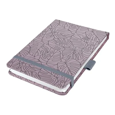 Image of SIGEL JN352 Jolie Notepad, Lilac Monstera, dotted (dot grid), 11 x 15,8 cm, hardcover, 158 pages, purple, Black