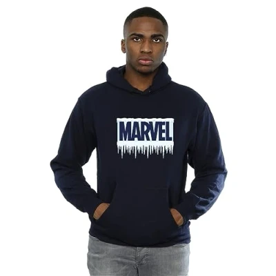 Image of Marvel Men&#039;s Icicle Logo Hoodie Navy Blue Large