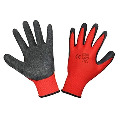 Image of 12 Pairs Latex Coated Builders Work Safety Glove (Large, Red)