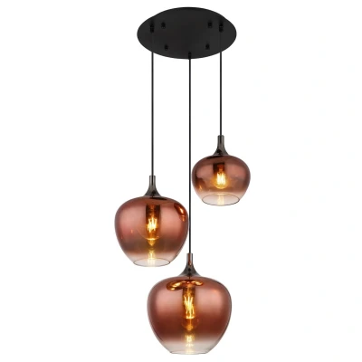 Image of Maxy Cluster Pendant Ceiling Light Matt Black Copper Glass Shade 3x E27