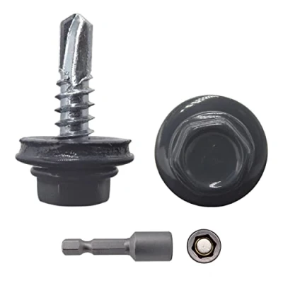 Image of Marcopol (Pack of 150 pcs) Metal Roofing Screws, 4.8 x 19 mm Self Drilling Screws With EPDM Washers, Painted Hex Washer Head, Sheet Screw (150, RAL 7016), Grey