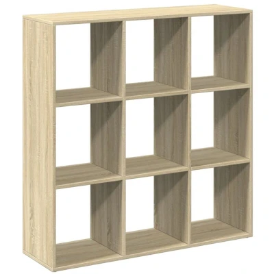 Image of vidaXL Room Divider Bookcase Sonoma Oak Geometric Bookshelf 9 Compartment Freestanding Storage Unit Engineered Wood Book Rack for Living Room, Bedroom, Office