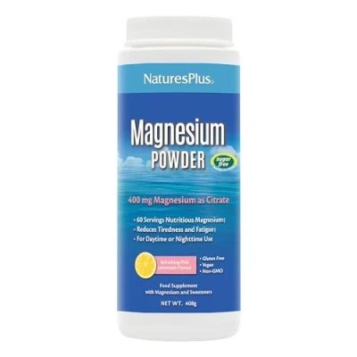 Image of NaturesPlus Magnesium Powder Pink Lemonade Flavour 400mg Highly Bioavailable Energy and Relaxation for Mind Body Vegan, Gluten Free, Sugar Free 60 Servings