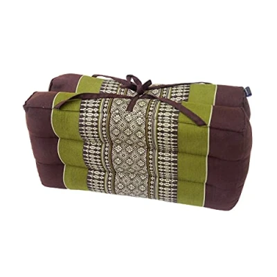 Image of Traditional Thai Kapok Foldable Yoga Meditation Cushion with Carry Handle (Green, Brown)