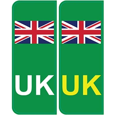 Image of Pack of 2 Green EV UK Number Plate Sticker Self Adhesive (105 x 40 mm) Waterproof Car Stickers for Europe Cars, Vans &amp; Trucks Packwith®