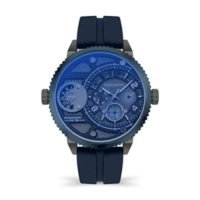 Image of Police Ray Mens Multifunction Watch with Gunmetal Grey Dial and Dark Blue Silicone Strap, 51mm Stainless Steel Case in Branded Box PEWJQ2195240 2 Year Warranty