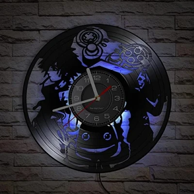 Image of Smotly Vinyl wall clock with seven color night light atmosphere clock, game character design, gift for anime enthusiasts