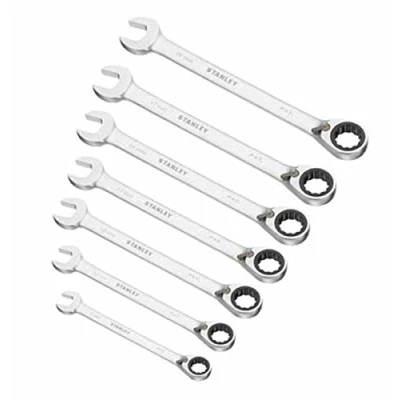 Image of Stanley 1 17 375 Combination Spanner with Ratchet, Silver, Set of 7 Piece