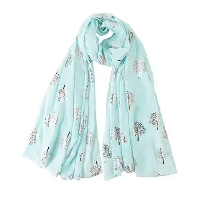 Image of London Scarfs Glitter Mulberry Trees Scarf Women Foil Printed Tree Fashion Ladies Wrap (Mint)