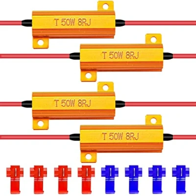 Image of KATUR 4pcs 50W 8ohm LED Load Resistors for Turn Signal Lights or License Plate DRL Fix Hyper Flash, Warning Cancellor with 8pcs Quick Wire Clip