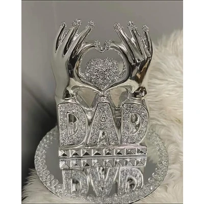 Image of Biznest Mom &amp; Dad Heart Hand Silver Crushed Diamond Crystal Ornament Home Decor Gift (DAD)