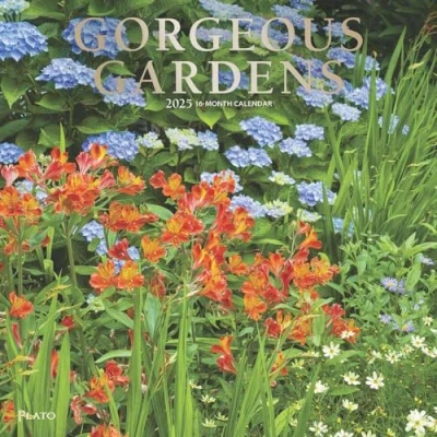 Image of Gorgeous Gardens 2025 12 x 24 Inch Monthly Square Wall Calendar Foil Stamped Cover Plato Outdoor Home Country Nature