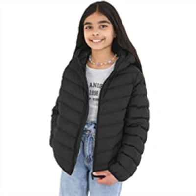 Image of BRAVE SOUL Girls GRANTPLAIN Padded Hooded Jacket Winter Warm Puffer Coat (as8, age, 9_years, 10_years, regular, Black, 9 Years)