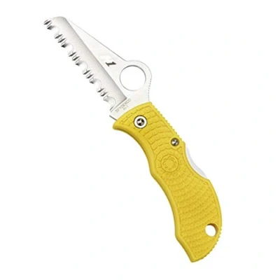 Image of Spyderco Manbug Salt Lightweight 4.40&quot; Folding Knife with 1.90&quot; H 1 Hollow Ground Blade and Yellow FRN Handle SpyderEdge Serration MYLS