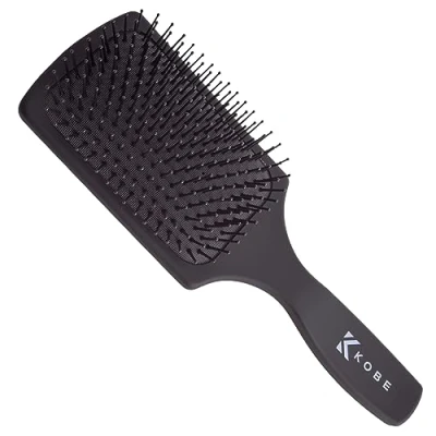 Image of Kobe Professional hair brush Detangle for Wet and Dry Soft Touch Feel Black Paddle Cushion Ideal curly Efficient Detangling