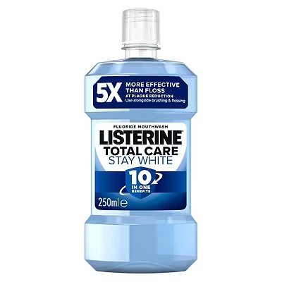 Image of Listerine Total Care Stay White Mouthwash (250ml), 10 in 1 Benefit for Oral Care, Gum to Maintain a Clean and Healthy Mouth Naturally Teeth